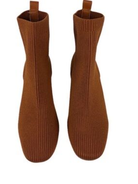 Joie Neely Knit Ankle Boots Rust Ribbed Sock Women Booties Chunky Heel 8.5